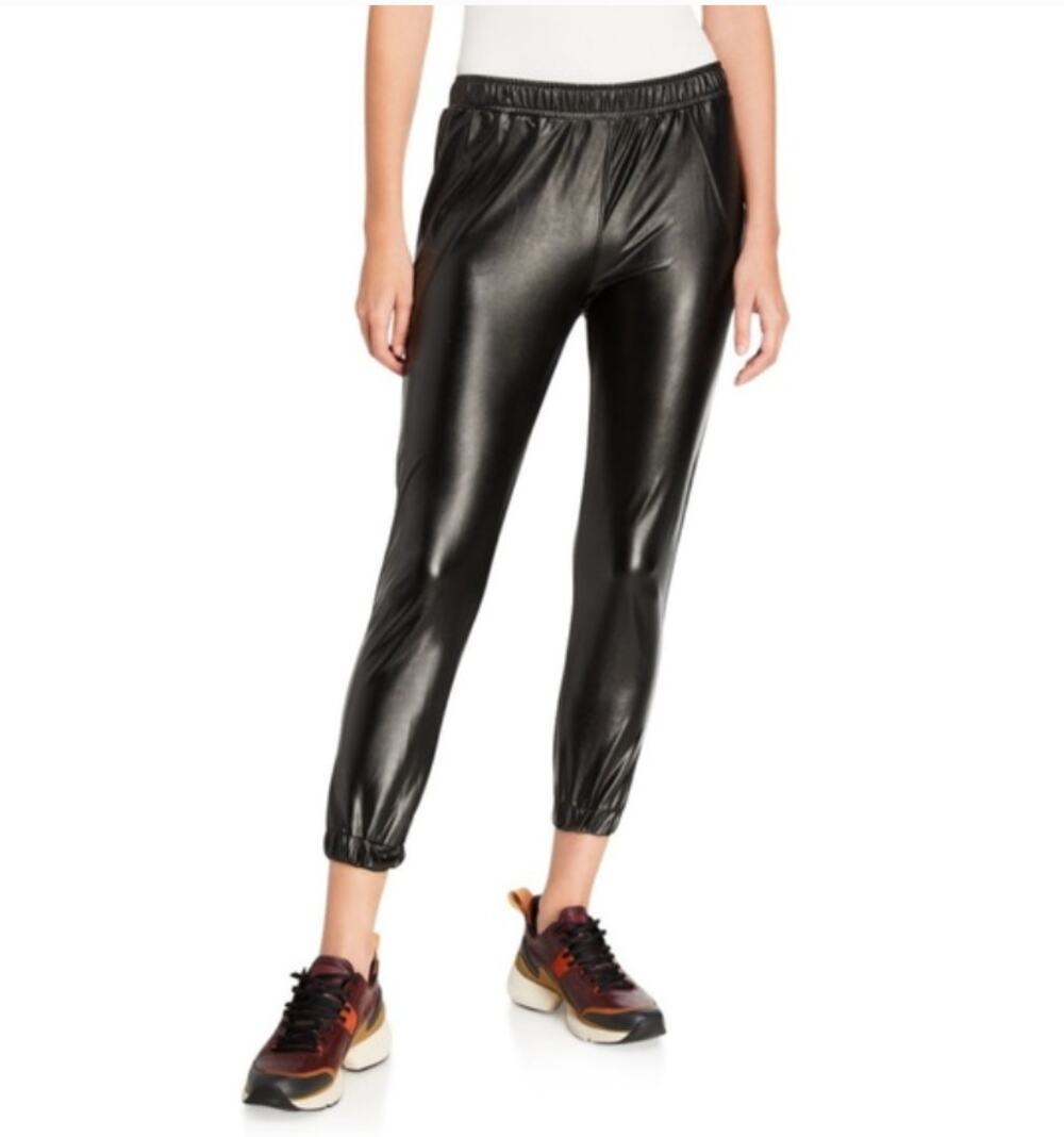 David Lerner Evereve Black Vegan Leather Joggers // M